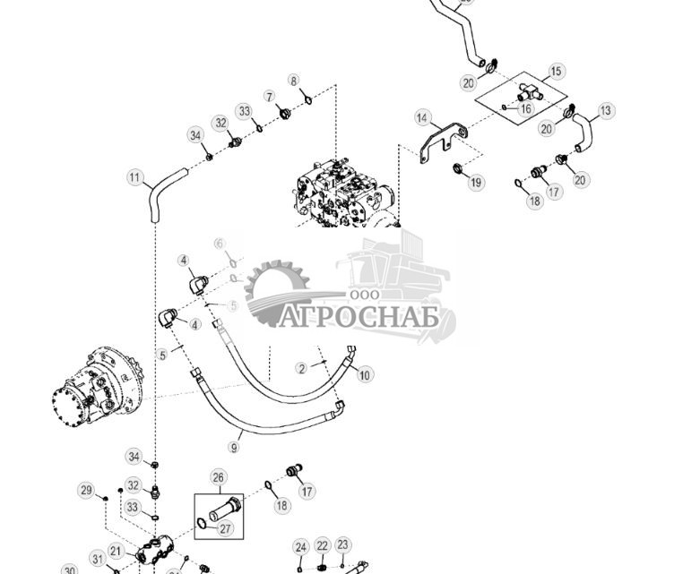 Гидросистема левого гидростатического привода (ручное управление) (двухскоростной) - ST2457 179.jpg